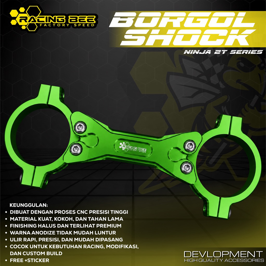 BORGOL SHOCK DEPAN STABILIZER NINJA R SS RR FULL CNC GREEN RACING BEE