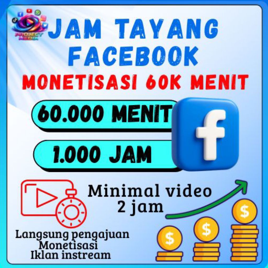 Jam Tayang Views Facebook monetisasi 60K Menit