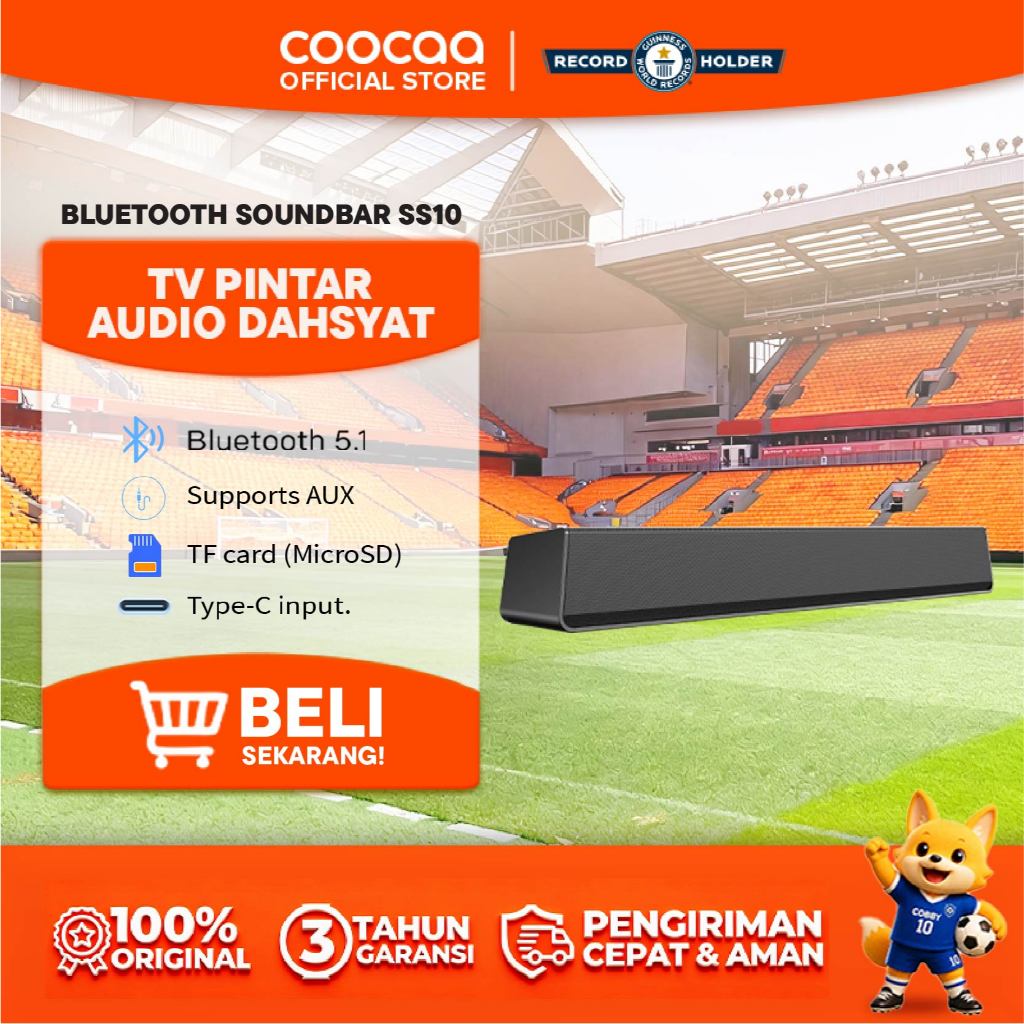 COOCAA Soundbar SS10 - Bluetooth 5.1 - Home Theater - Support AUX - TF cars (MicroSD) - Type-C input