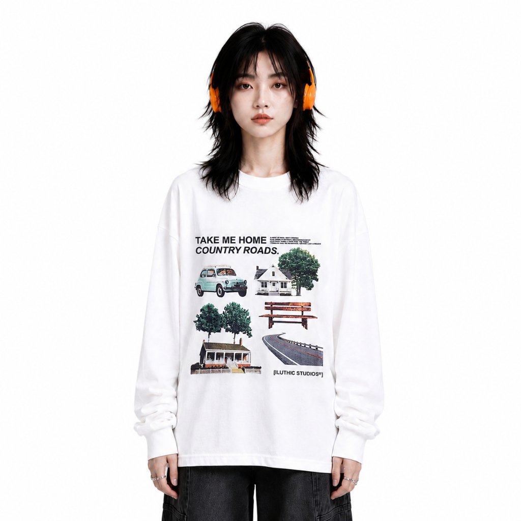 ILUTHIC - Country Roads Oversized TShirt Broken White Lengan Panjang