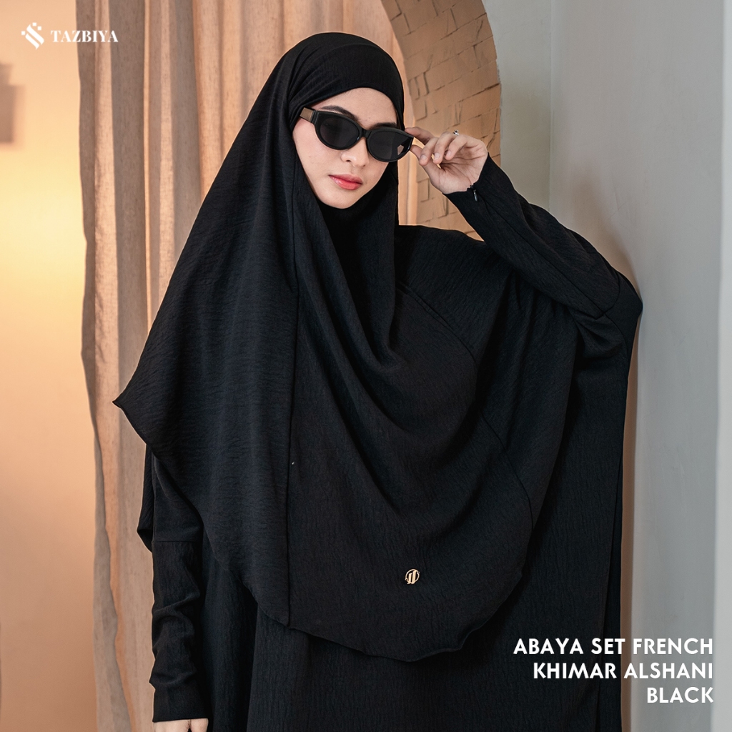 Tazbiya Alshani Abaya Set (Abaya Gamis Set Khimar Niqab Haji dan Umroh Bahan Crinkle Waffle )