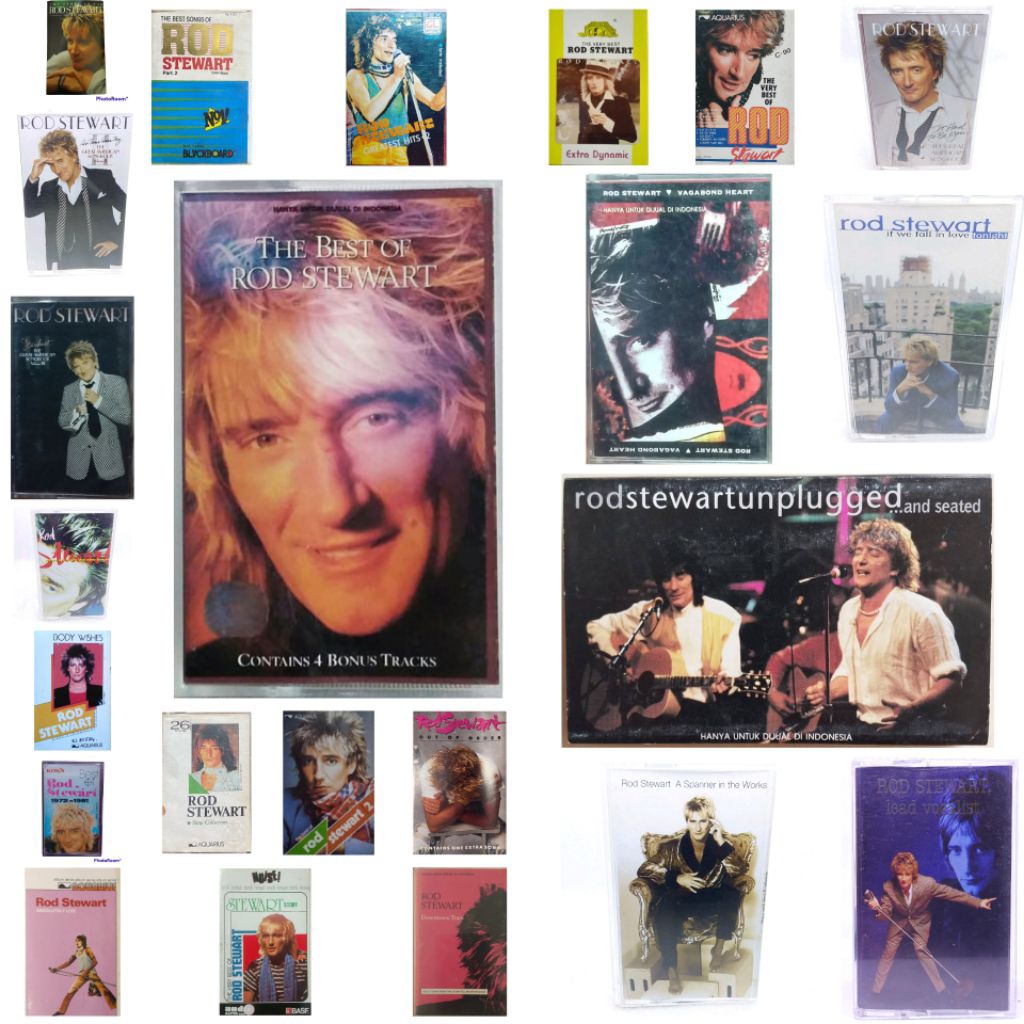 Kaset pita ROD STEWART - the best of - unplugged and seated - a spanner in the works - if we fall in