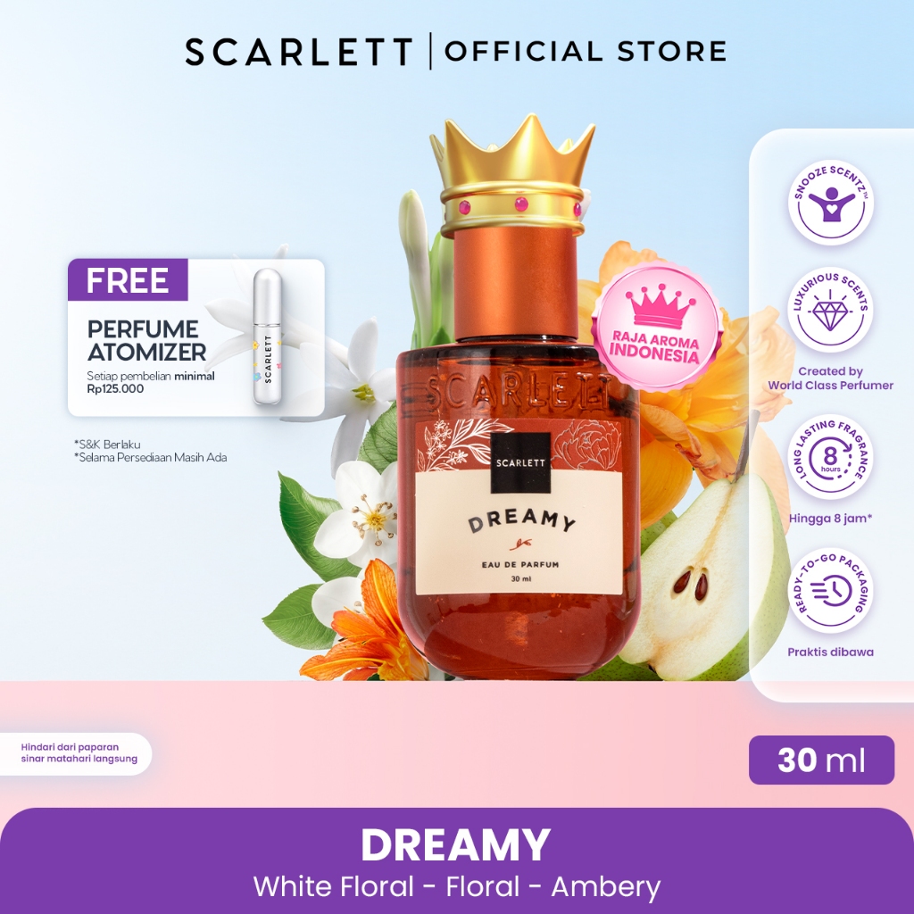 Scarlett Whitening Eau De Parfum Dreamy 30ml - EDP Parfum dengan Aroma Wangi Mewah Segar & Tahan Lam