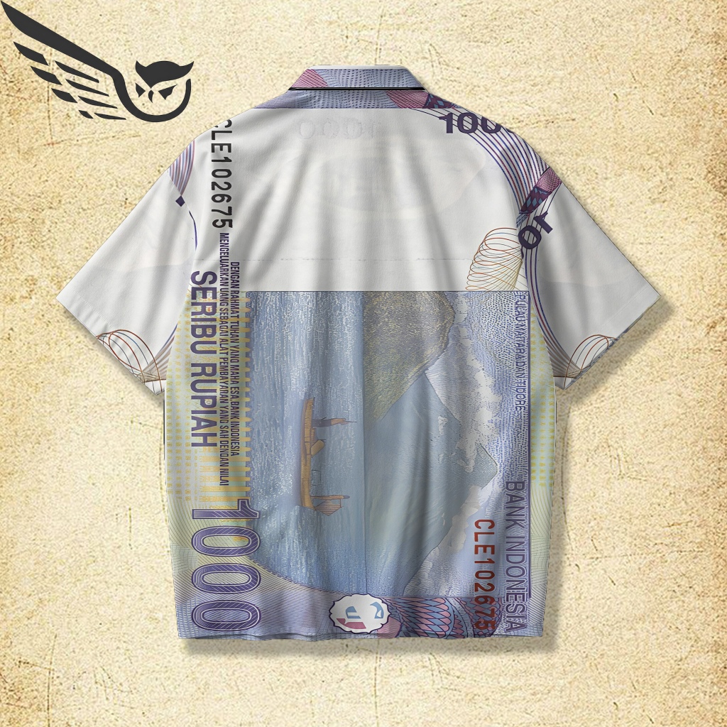 OWLSIDE Kemeja Uang Pria Motif Parodi Uang 1000 Rupiah Pattimura Full Print - OW14