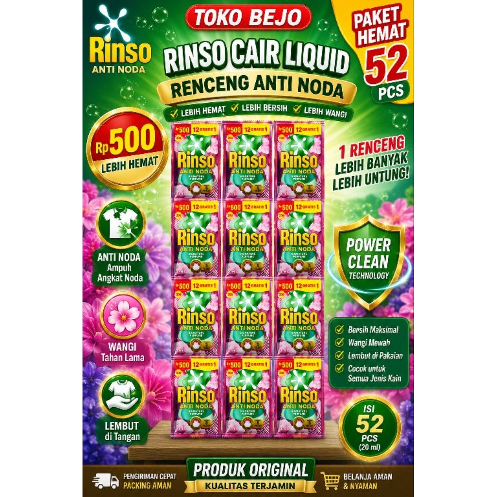 48sachet RINSO CAIR / 4 RENTENG RINSO CAIR KEMASAN 500
