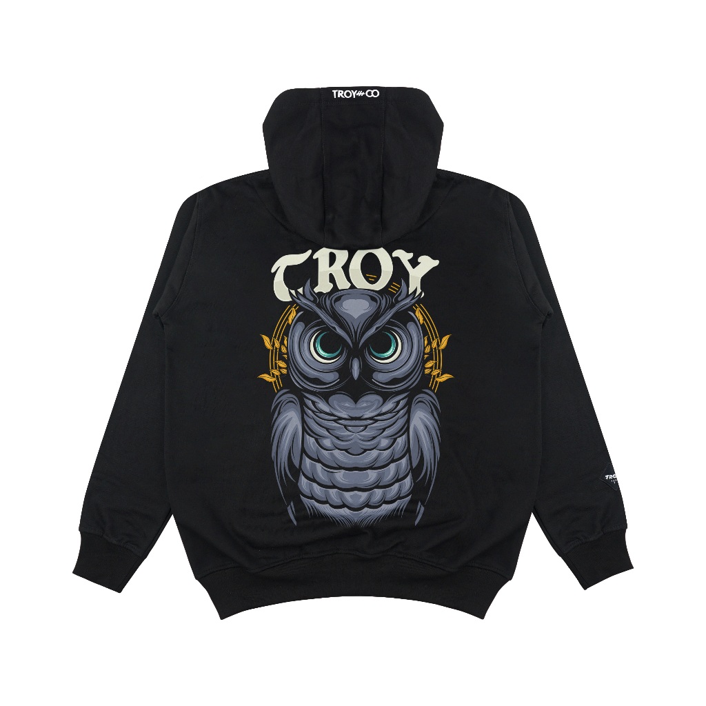 TROY COMPANY Hoodie Black Bubo Little Owl - Hoodie Pria Hitam KHD 2362