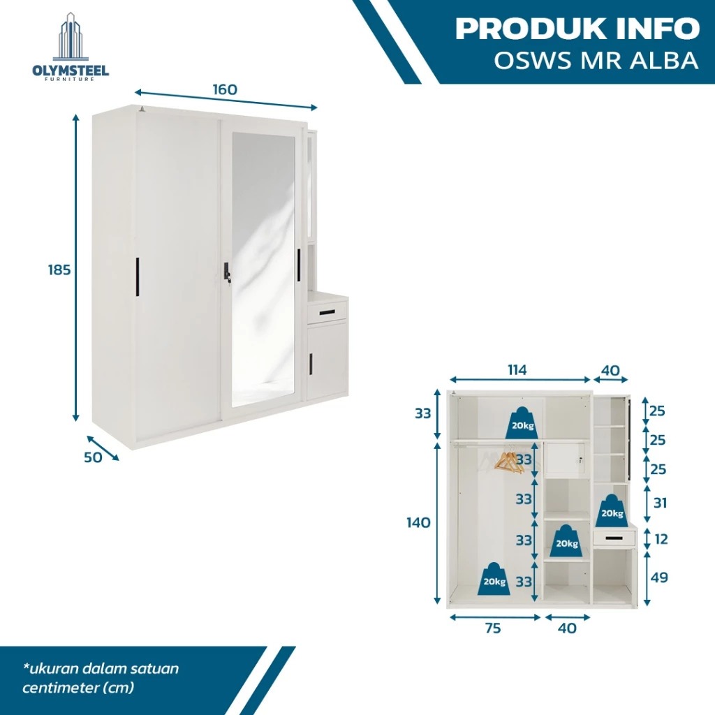 OSWS MR / lemari pakaian besi olymsteel / rak penyimpanan Pintu sliding + Meja rias / Lemari besi Ol
