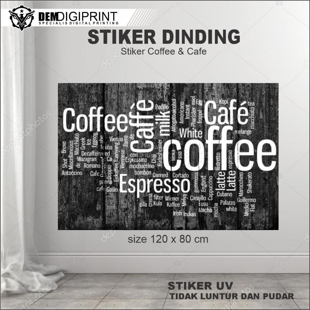 Stiker UV Wallpaper Dinding 3D Custom Tema Black Coffee - Wallpaper dekorasi Cafe dinding - Wallpape
