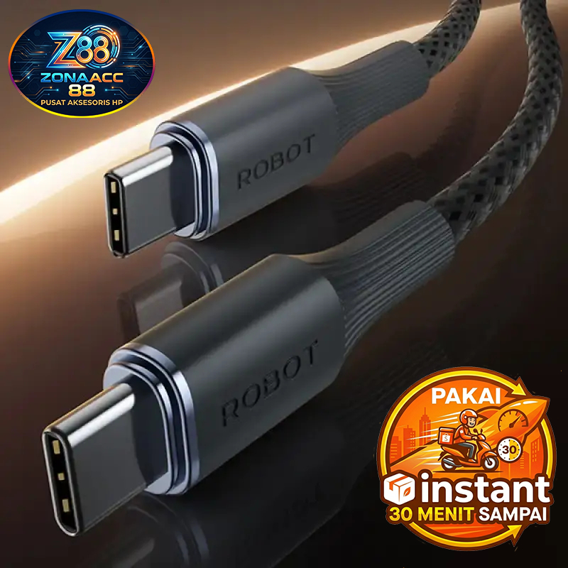 ROBOT 2 METER Robot RNCC200 Cable Data Type C to C Braided Kabel Data Cable Fast Charging C ke C 200