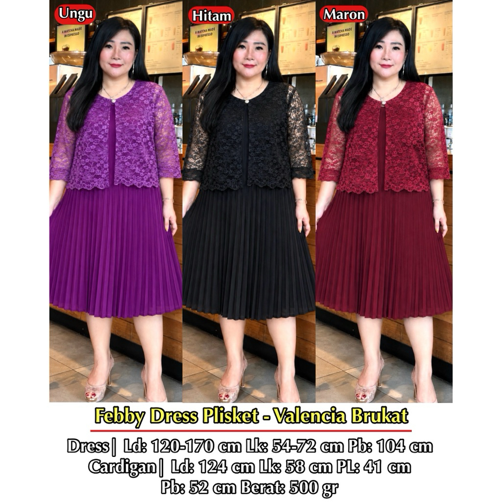 FINA BIGSIZE - (FEBBY) DRESS CARDY PLISKET KOREAN STYLE | DRESS WANITA JUMBO BIGSIZE