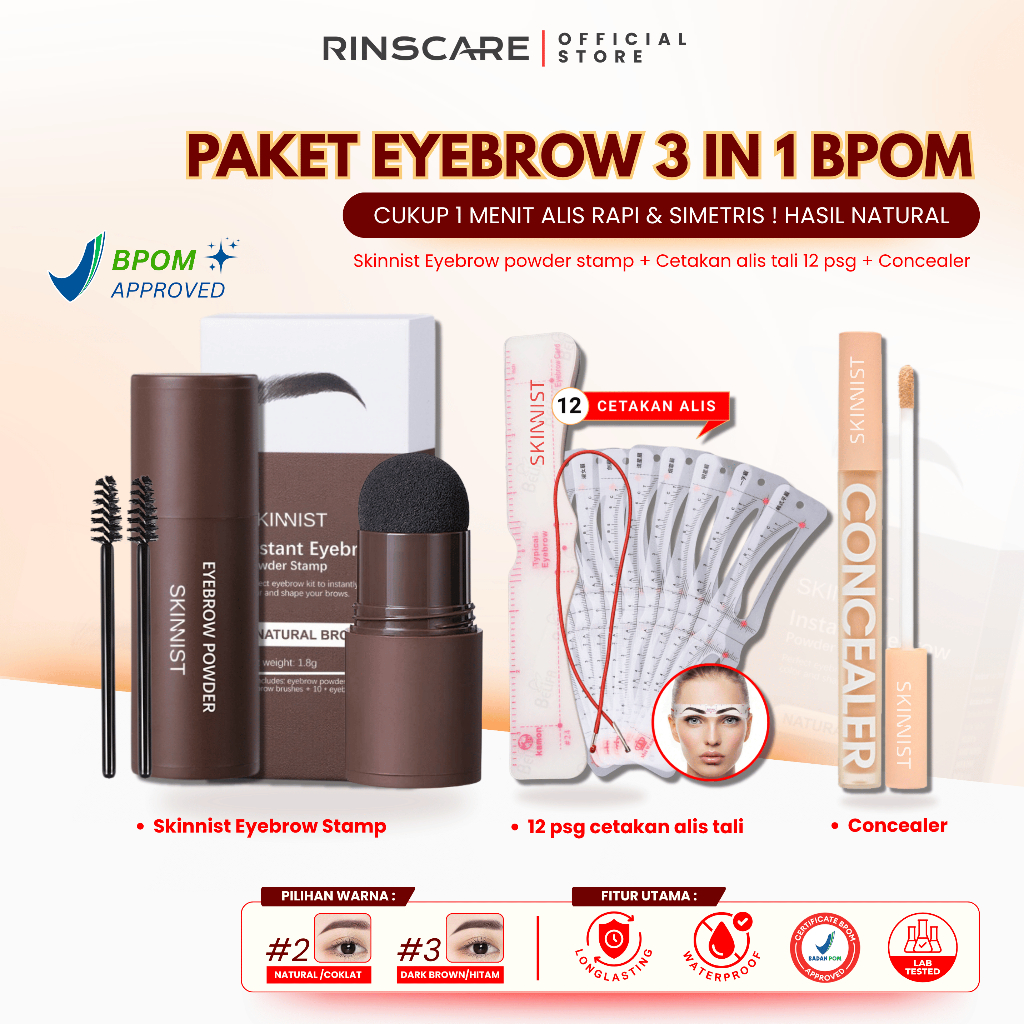 PAKET EYEBROW 3in1 BPOM - Paket Alis 3in1 Eyebrow Powder Stamp, Cetakan Alis Tali 12 & Concealer Lon