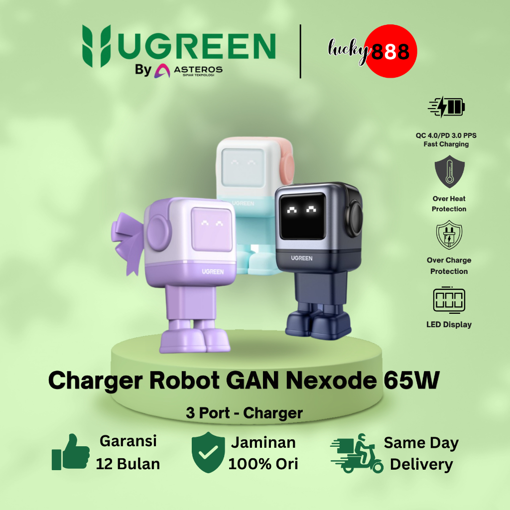 Kepala Charger Robot UGREEN Charger GAN Nexode ROBOT Mini Size PD Fast Charging 65W