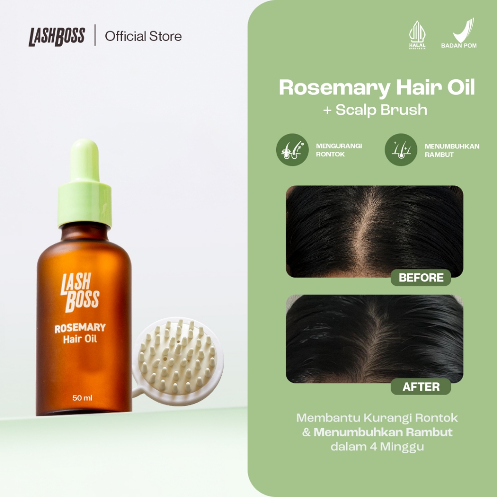 [SPECIAL BUNDLE ] LASHBOSS X THE GLOSSED  Rosemary Hair Growth Oil 50ML + Free Scalp Brush | Rosemar