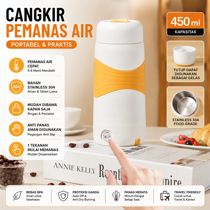 Teko Listrik Portable Gelas Pemanas Air Travel Mobil Kantor Rumah Botol Termos Pemanas Air