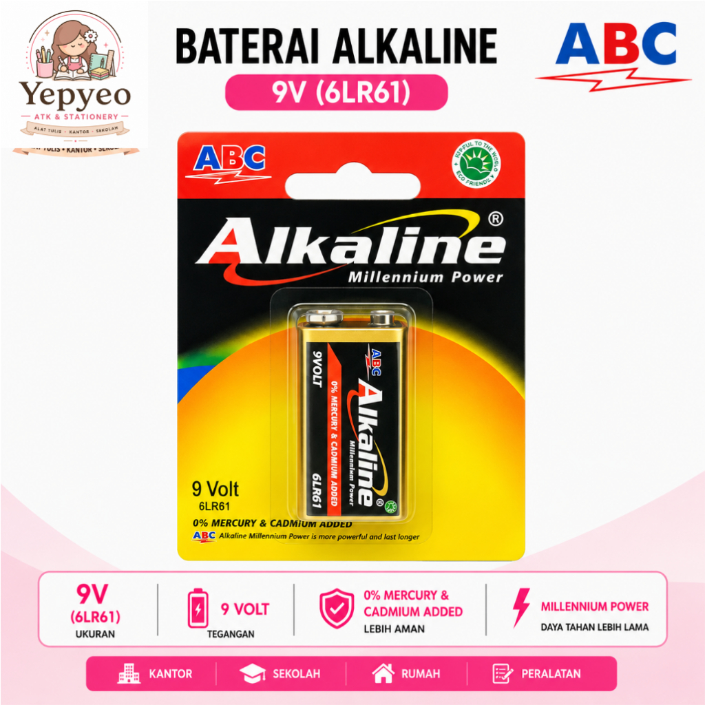 Baterai ABC Alkaline 9Volt Batu Batre Battery 9V 6LR61
