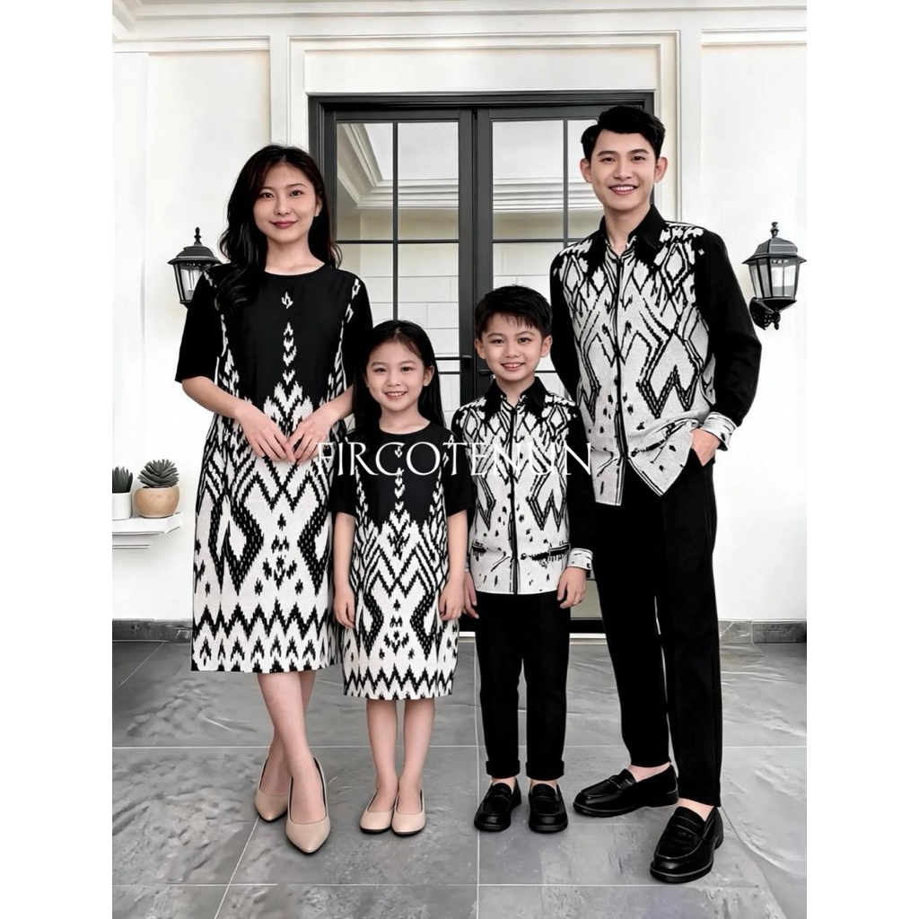 Couple Keluarga Tenun Maharani Hitam - Sarimbit Keluarga Tenun - Kemeja Tenun Pria & Dress Tenun Wan