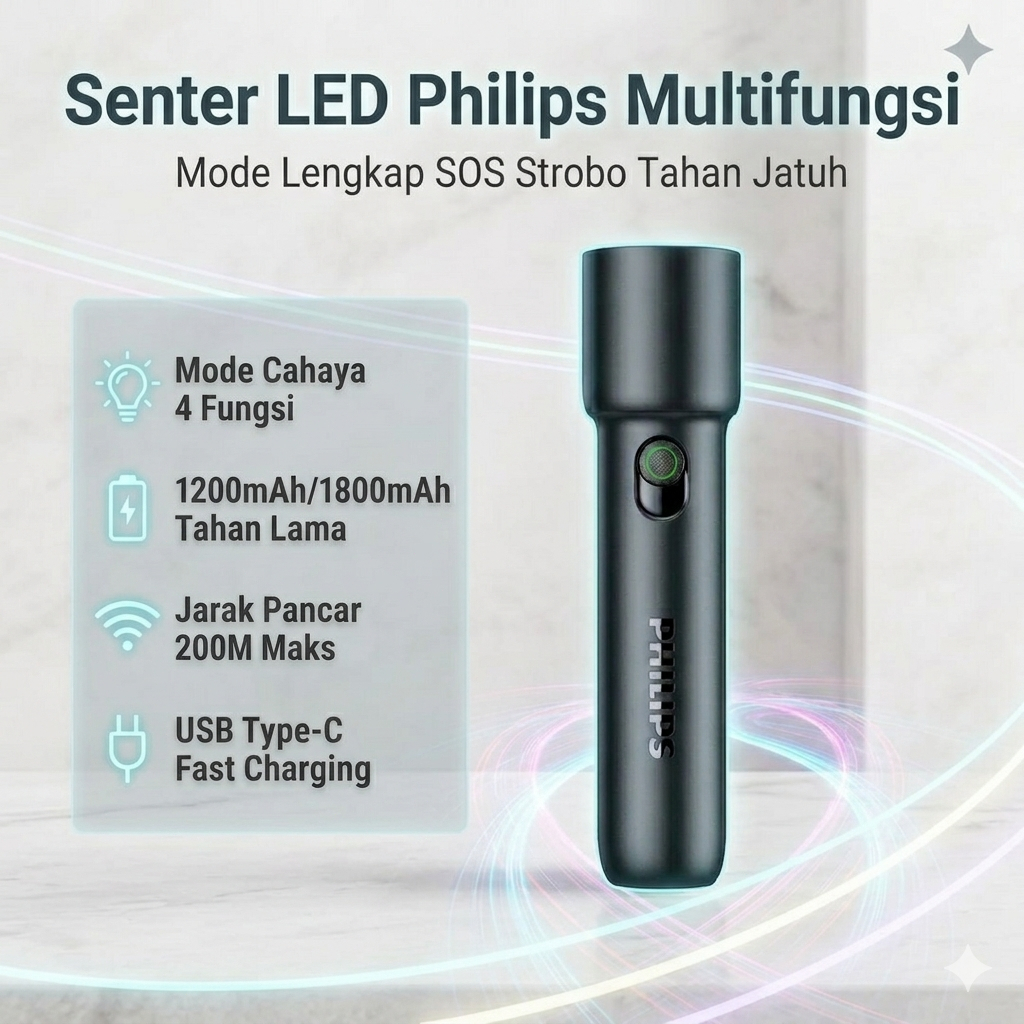 Philips SFL1235 EDC Senter LED Mini Flashlight  Flashlight Rechargeable Senter Mini  Isi Ulang Untuk