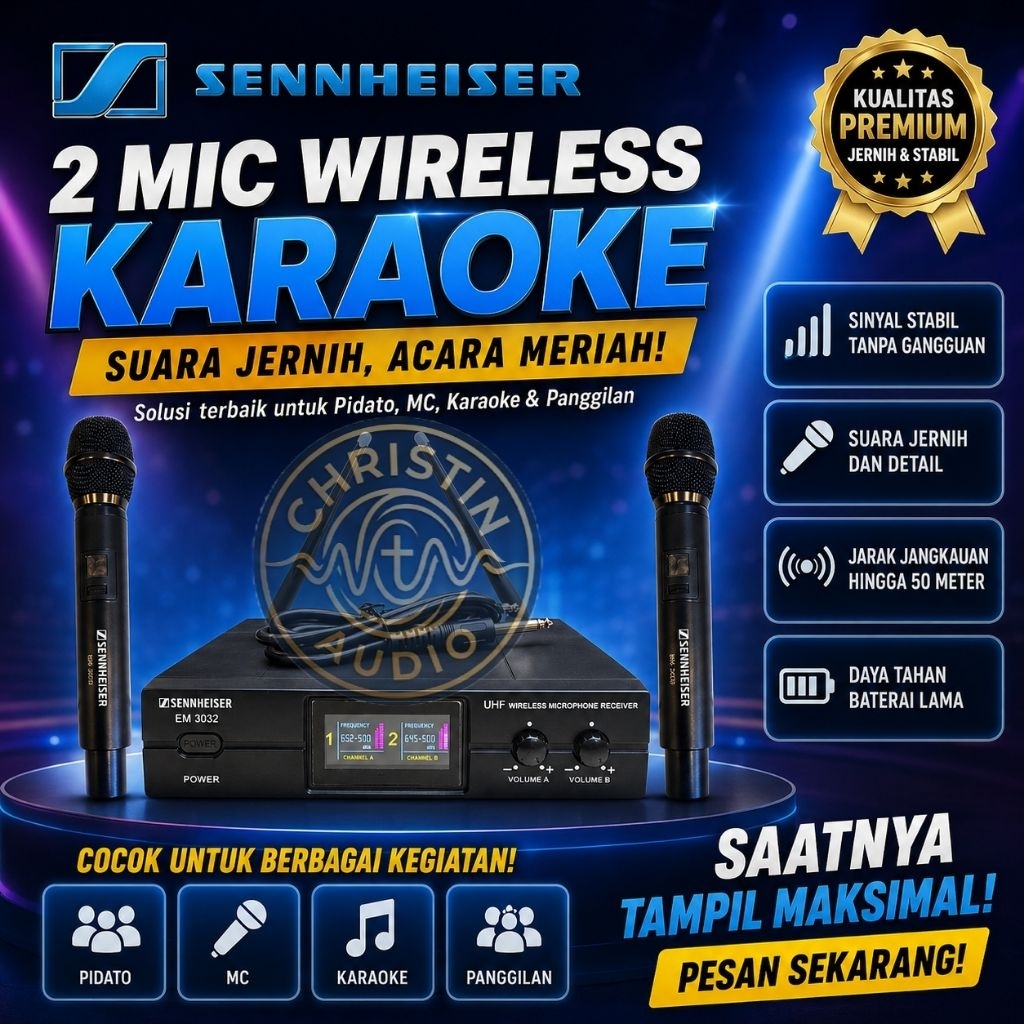 Mic Wireless Sennheiser EM3032 / EM-3022 Kualitas Premium Suara Jernih Dan Stabil