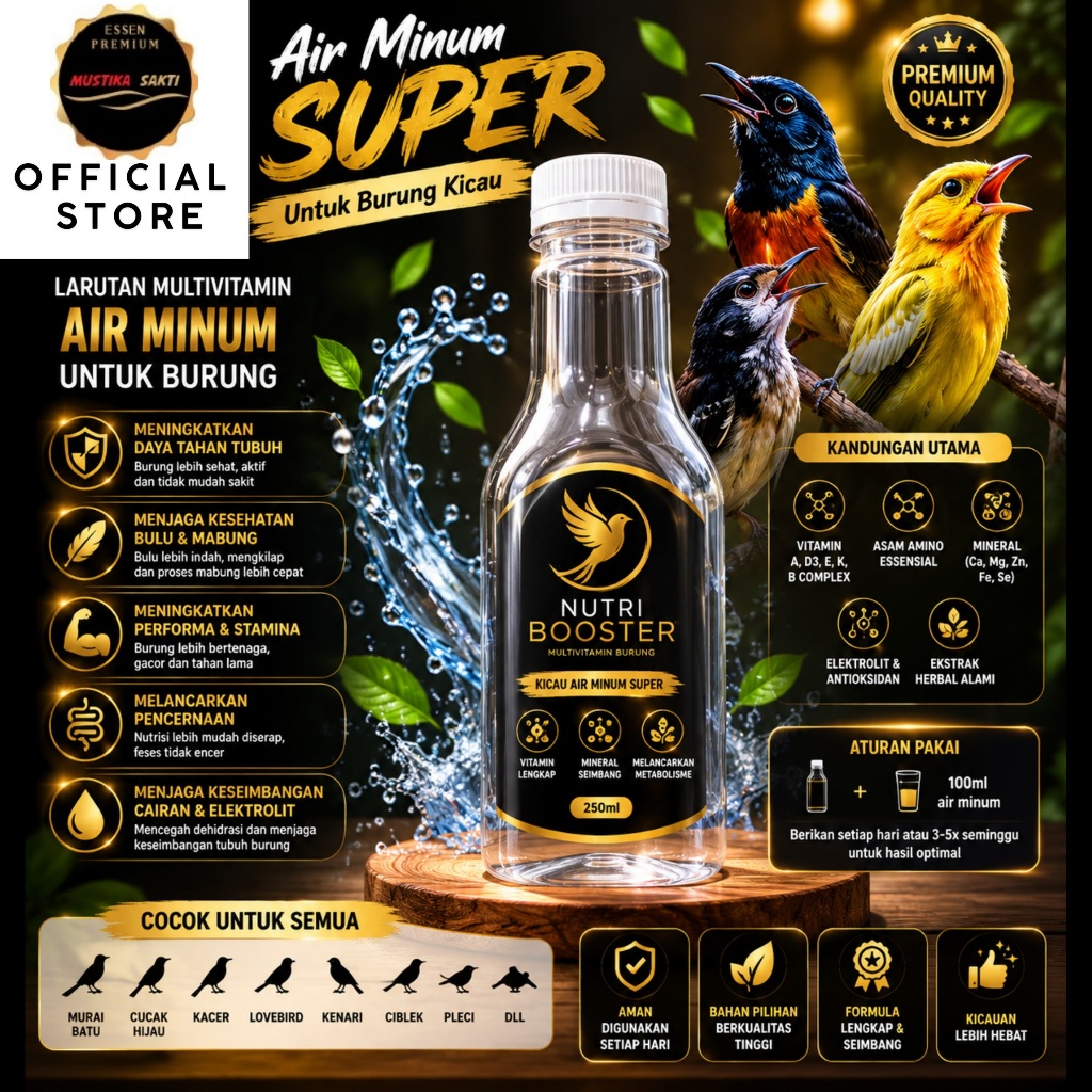 MUSTIKA - AIR SAKTI BURUNG Nutri Booster Larutan Burung Air Minum Khusus Burung Kicau Vitamin Obat D