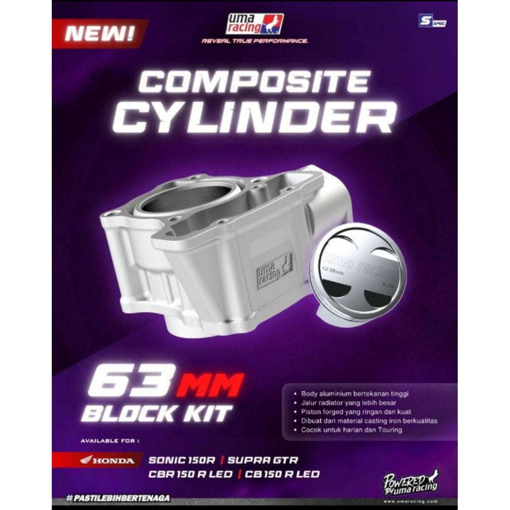 blok seher Uma racing piston forged 63mm Sonic 150 / Supra GTR / CBR 150R LED / cb 150R LED - origin