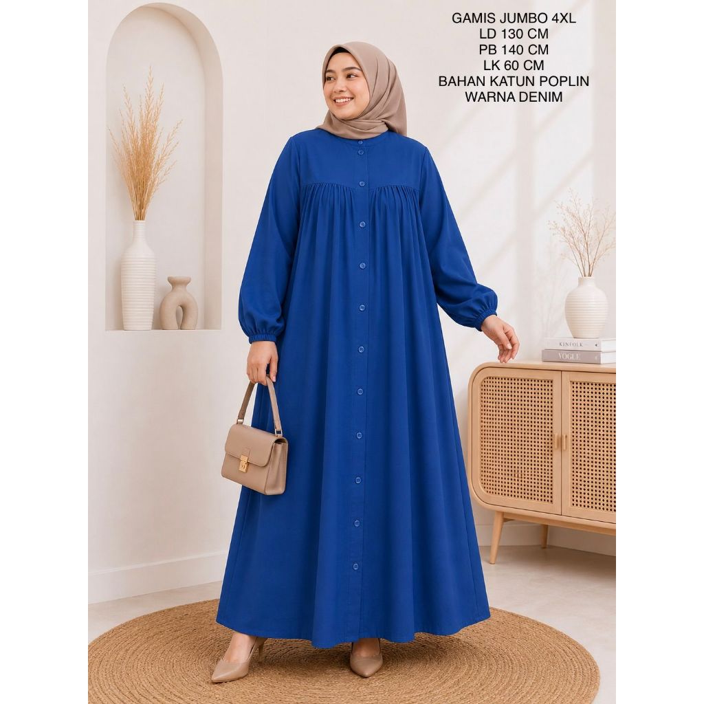 Gamis Jumbo Ld 130 Cm Model Busui Polos Bahan Katun Poplin - Delisha Dress