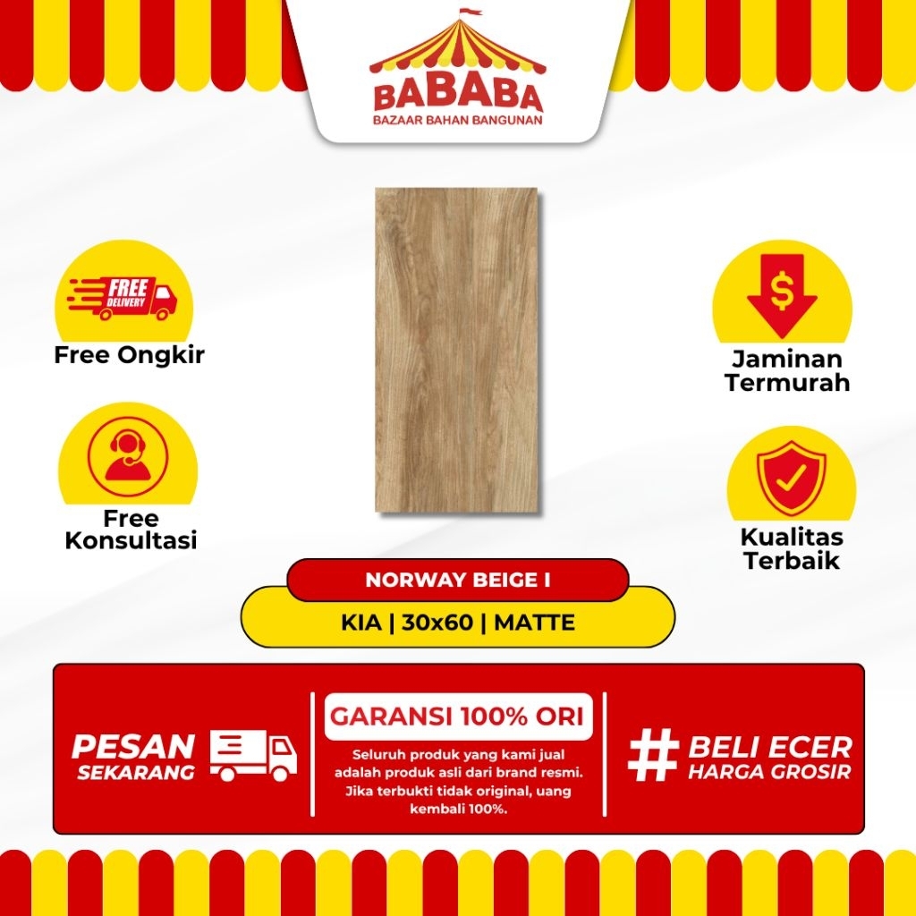 Keramik Dinding Ukuran 30x60 KIA Norway Beige Matte Kasar Rata Motif Serat Kayu Cutting Keramik Dind