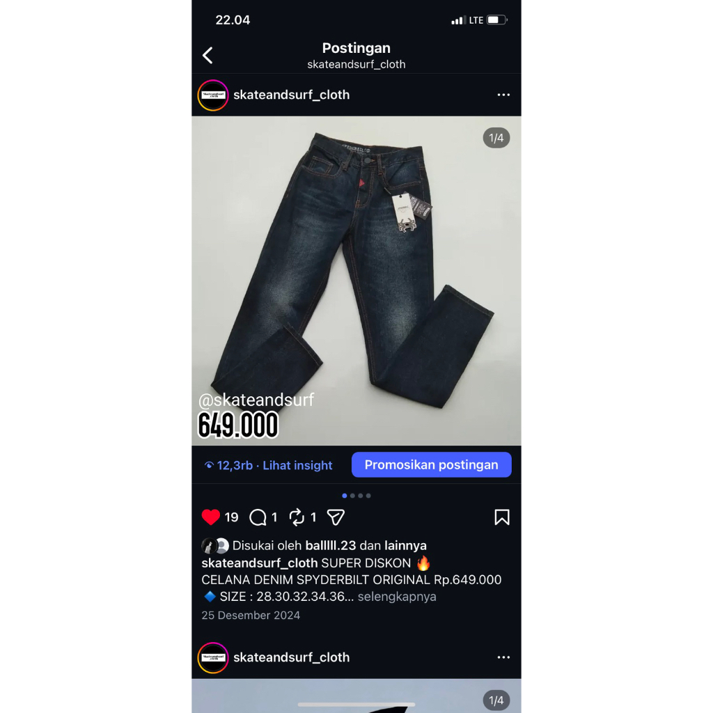 CELANA DENIM SPYDERBILT ORIGINAL