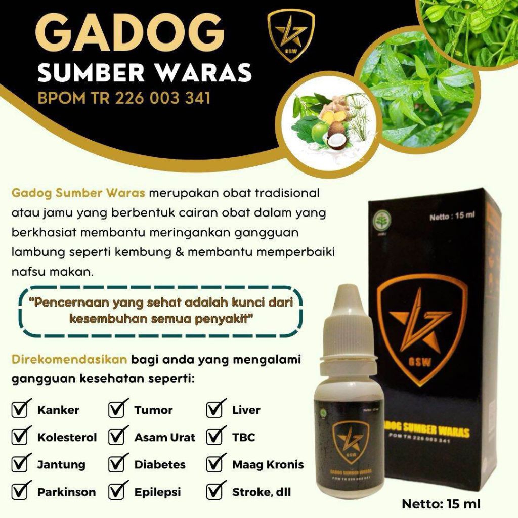 Jamu Tetes Gadog Sumber Waras Herbal Alami, organik 15 ml