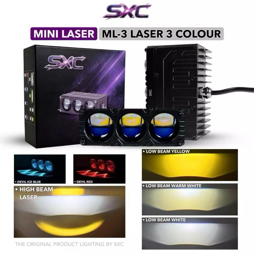 Lampu Tembak Sorot SXC ML3 3warna Devil Merah atau Biru Muda Cahaya Biled Universal Mobil Motor