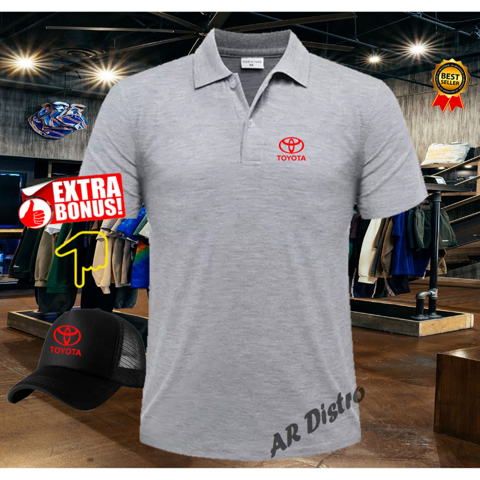 GRATISTOPI KAOS POLO SHIRT PRIA/WANITA TOYOTA TEXT RED ORIGINAL QUALITY PREMIUM KAOS