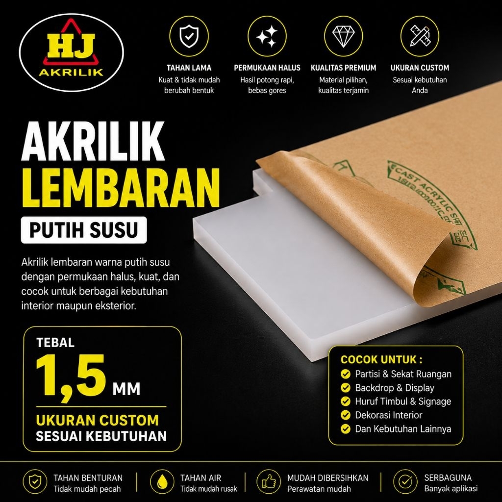 akrilik 1,5mm susu custom size /Akrilik putih  susu marga cipta/Akrilik termurah