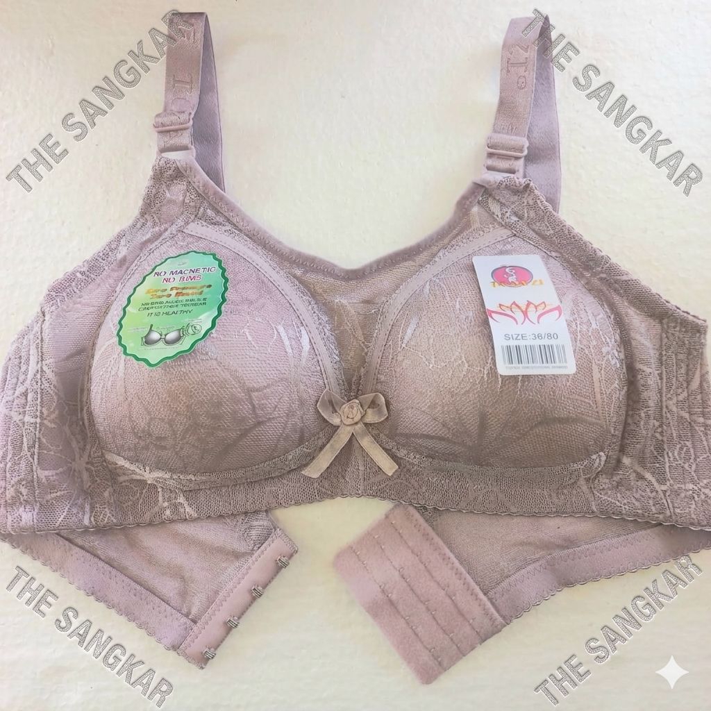 TOYAZI BRA Kemben Cup B (Besar) Busa Tipis Tanpa Kawat Motif Mengkilap Kait 4 Size 36-42~Bra Penutup
