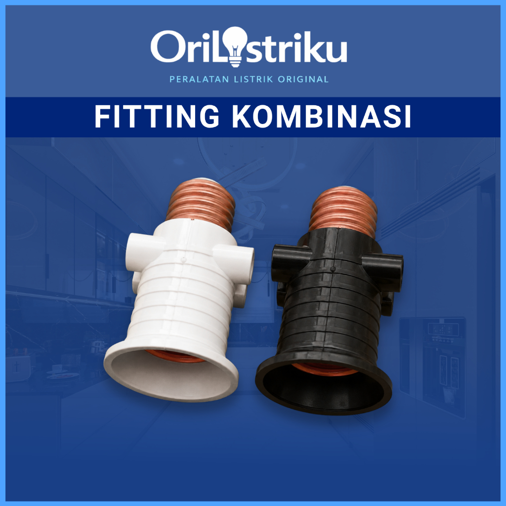 FITTING KOMBINASI  MIKAWA/ FITTING LAMPU KOMBINASI E27 / FITTING LAMPU COLOKAN 2 ARAH HITAM PUTIH
