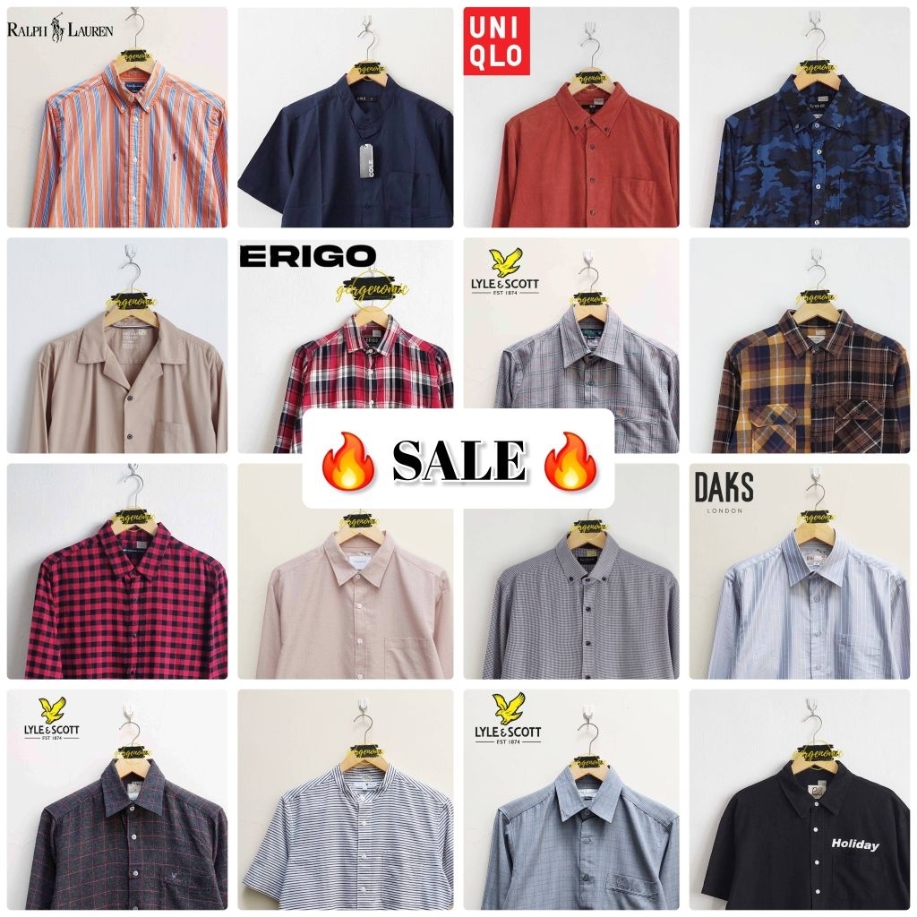 [GK] SALE SALE Kemeja Pria Polos Hitam, Putih, Flanel, Open Collar (ada brand)