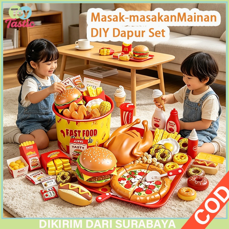 Mainan Masak masakan DIY Set Cepat Saji Burger & Kentang Goreng untuk Anak