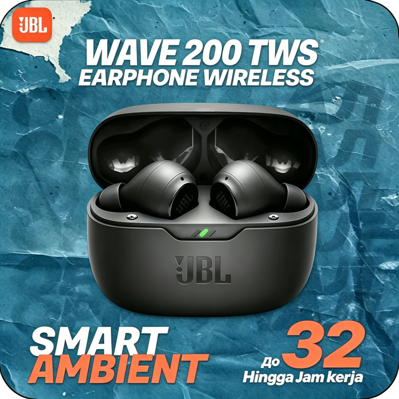 100% Original JBL Wave 200 True Wireless Earbuds Deep Bass Sound In-Ear Stereo Headset Bluetooth Wat