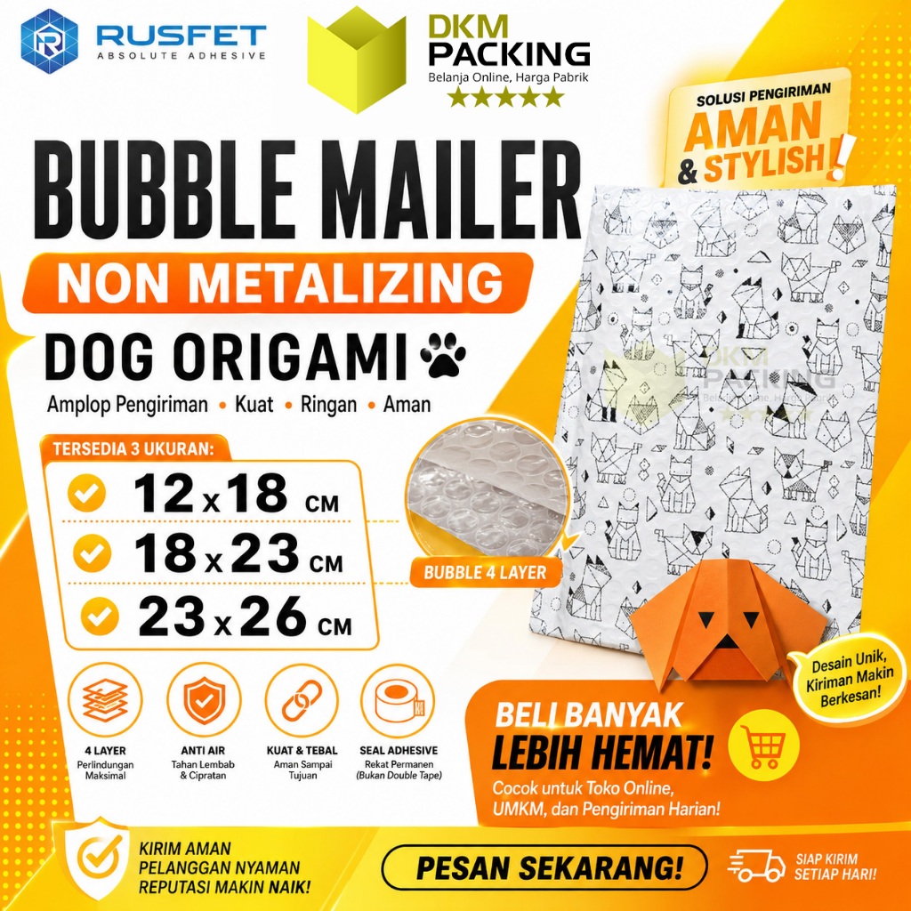 AMPLOP BUBBLE WRAP DOG ORIGAMI RUSFET ENVELOPE BUBBLE BAG MAILER PREMIUM TERMURAH / SATUAN