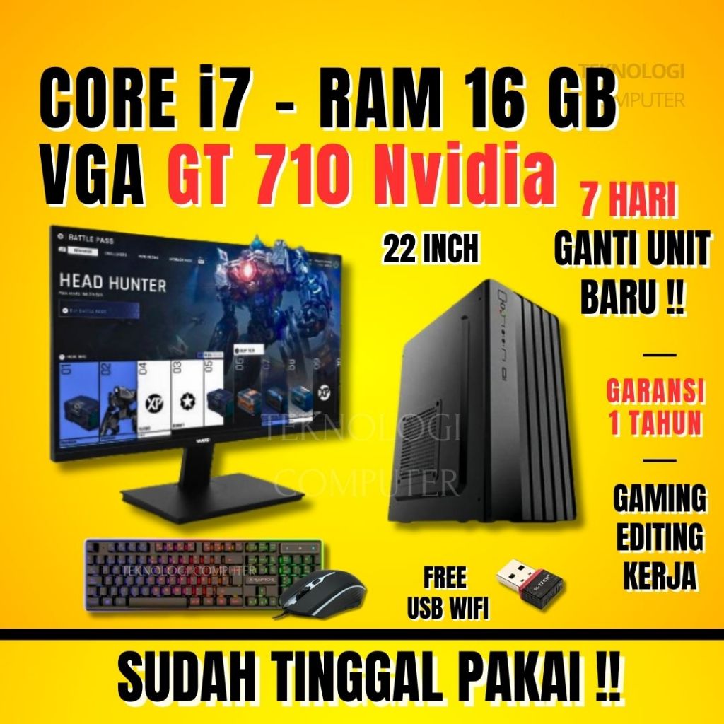 Core i7 | VGA Nvidia | Full Set 22" | PC Gaming Editing Rendering | CPU Komputer Rakitan