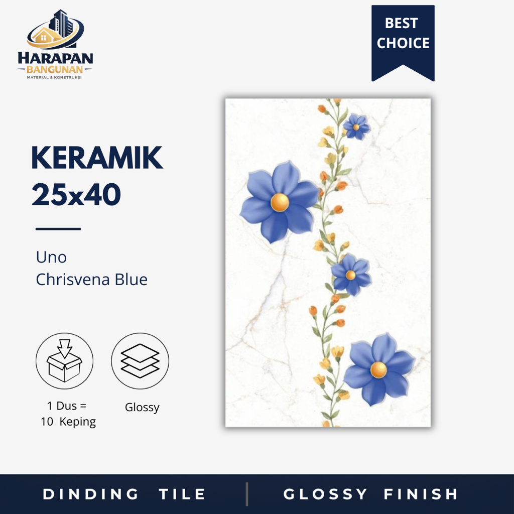 Keramik Dinding Kamar Mandi 25x40 Uno Chrisvena Blue Keramik Glossy Biry Bunga Bunga Toilet 25 x 40