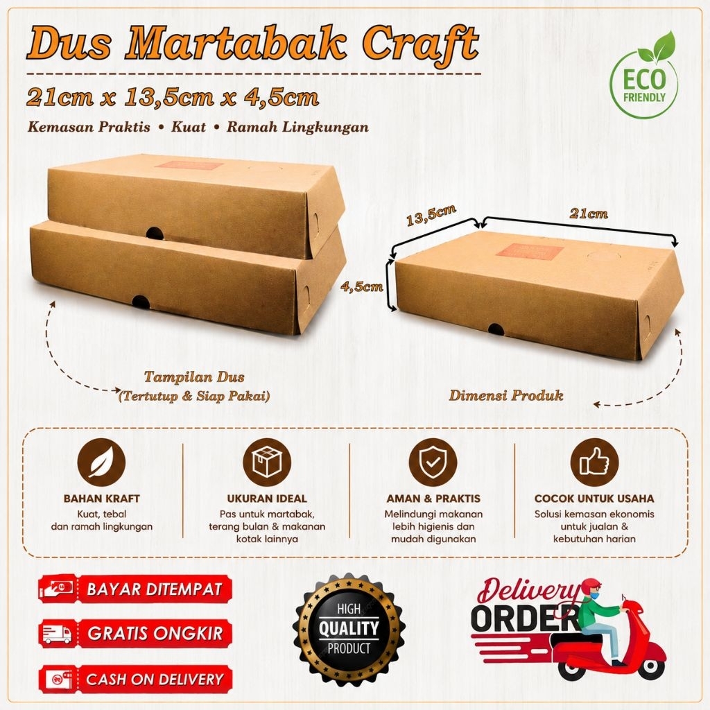DUS MARTABAK CRAFT POLOS NON LAMINASI UK. 21X12X4CM KOTAK MARTABAK MESIR - KOTAK MARTABAK MANIS - KO