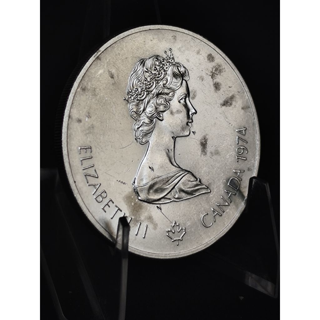 koin perak kuno asli 5 dollar kanada elizabeth II 1974
