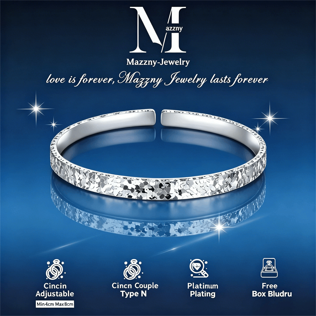Mazzny Gelang Perak Es Batu Anti Karat Adjustable Bisa Diatur Pria & Wanita COD Free Box Bludru Kiri