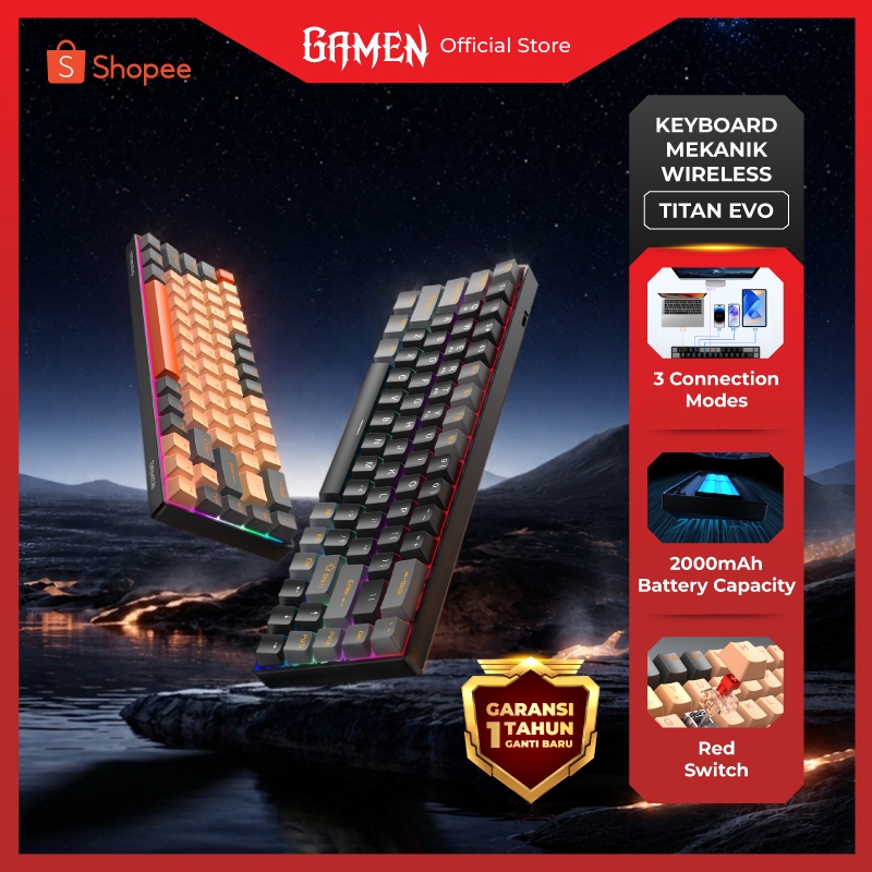 GAMEN Titan Evo – Wireless Mechanical Keyboard RGB, Triple Mode (Bluetooth 5.2 / 2.4G / Type-C), Red