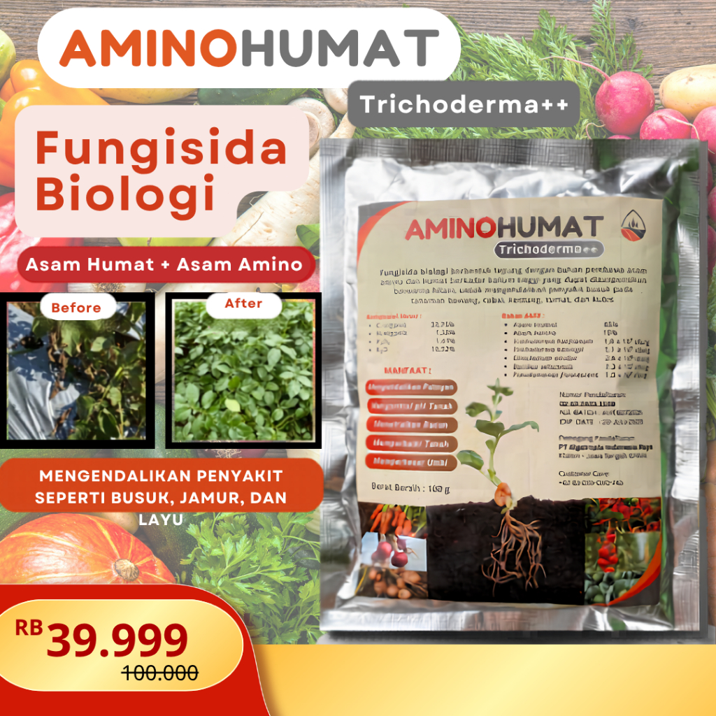 AMINOHUMAT Asam Humat Plus Trichoderma Fungisida Organik Anti Jamur Tanaman Busuk Akar Bercak Daun G