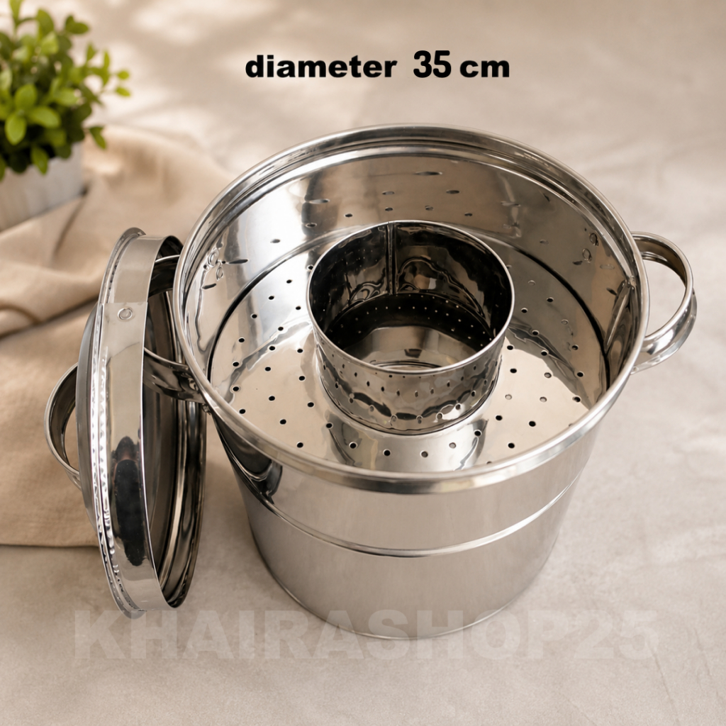 Panci dandang bakso kukus rebus ukuran 35 cm stainless pack kayu