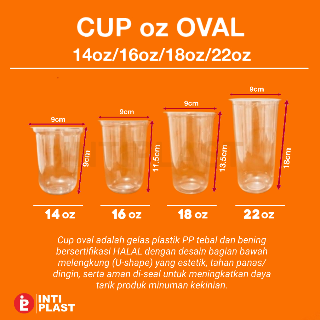 Cup oz oval plastik 14oz/16oz/18oz/22oz - gelas plastik oval