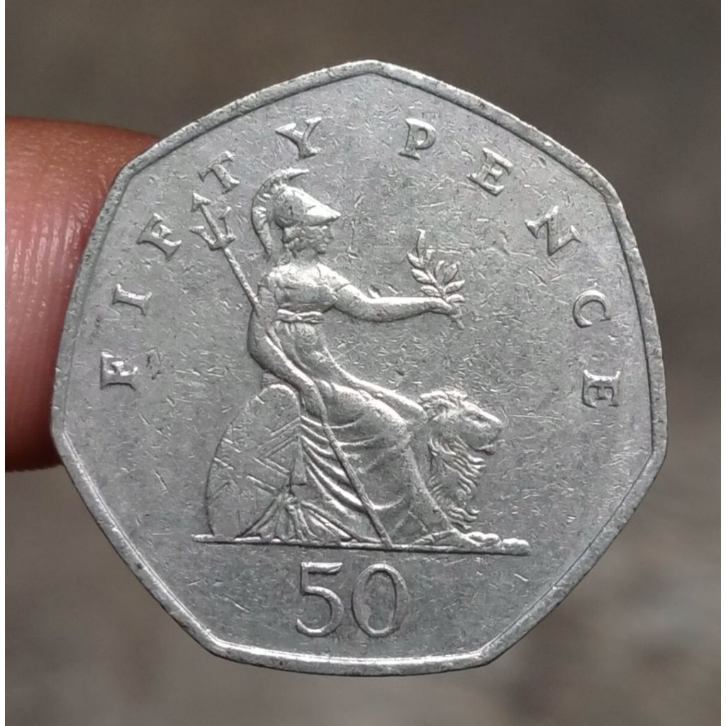 Koin Kuno Inggris 50 Pence tipe kecil tahun acak koleksi