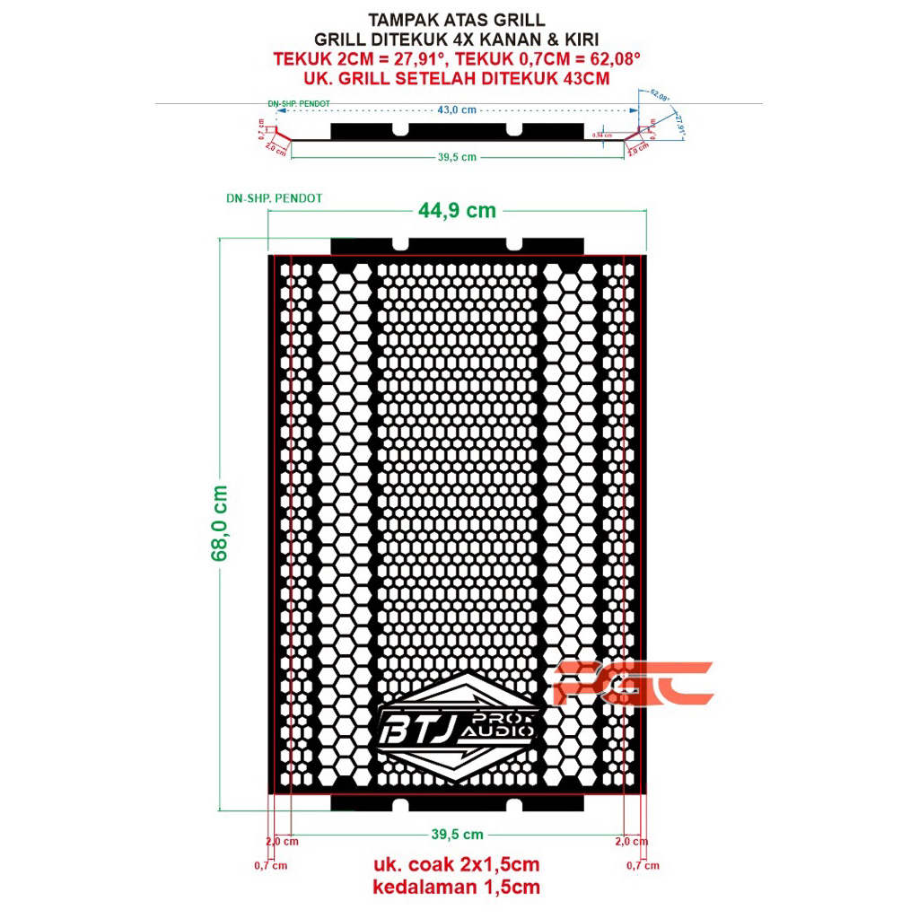 GRILL BTJ PRO AUDIO ,uk 44,9x68cm TEBAL 1,2MM