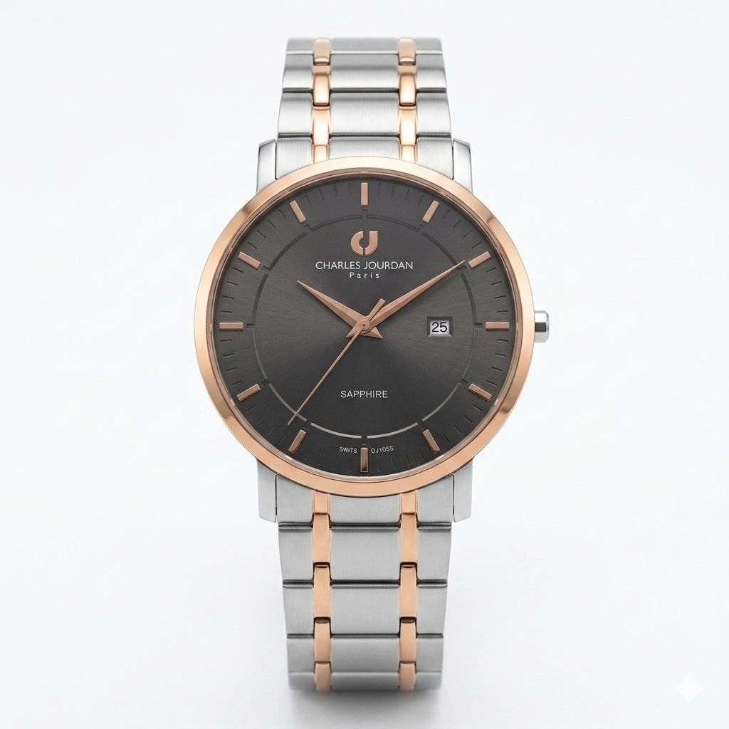Jam Tangan Charles Jourdan Cj1033-1632 Rantai Kombinasi Gold Dasar Hitam Cowok Pasir