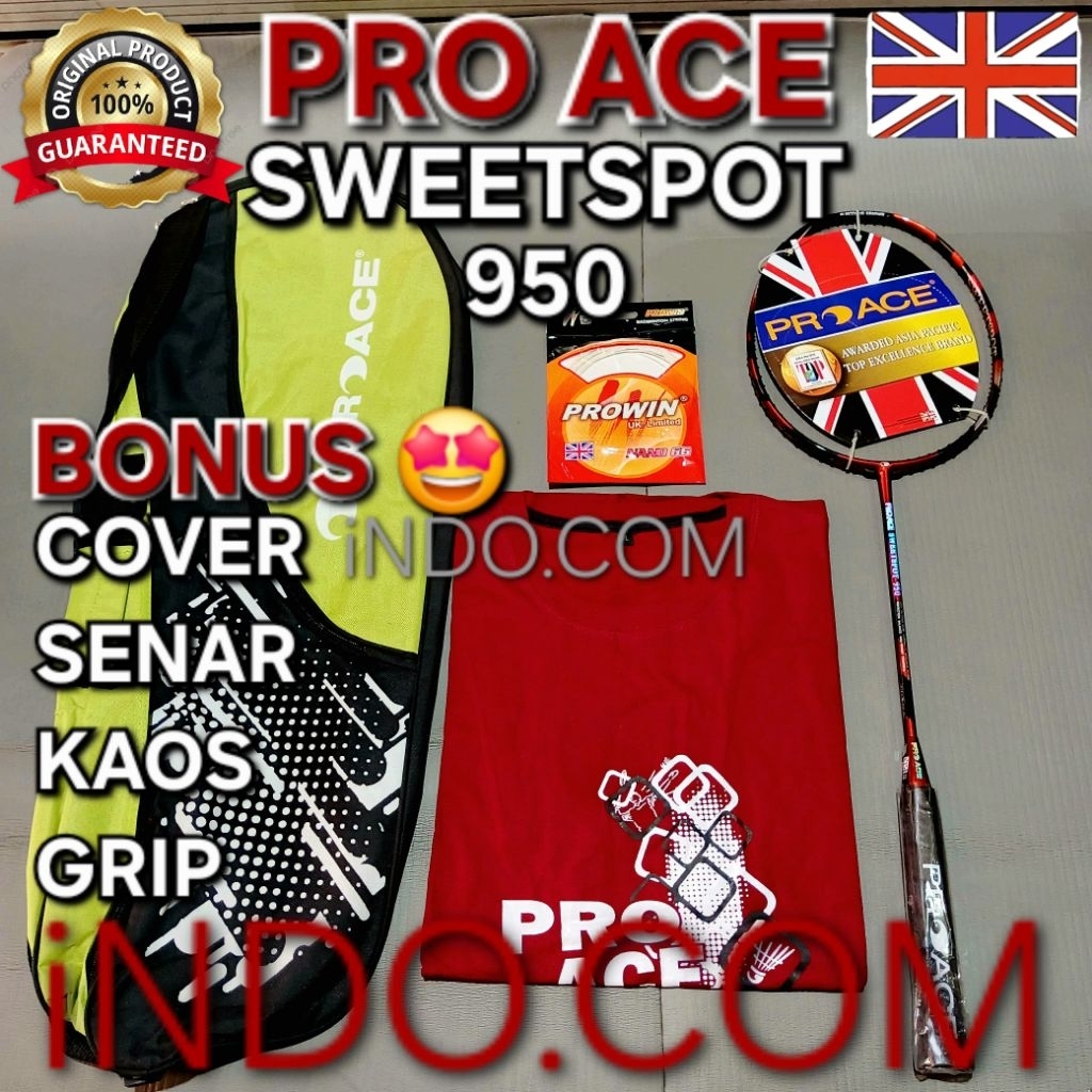 Raket Badminton Bulutangkis Proace Pro Ace Sweetspot 950 Original Bonus Tas Kaos Senar